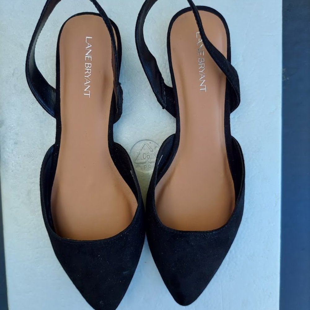 NEW Lane Bryant Suede Back Strap Almond Toe Black Slip-on Sandals - US Size 9